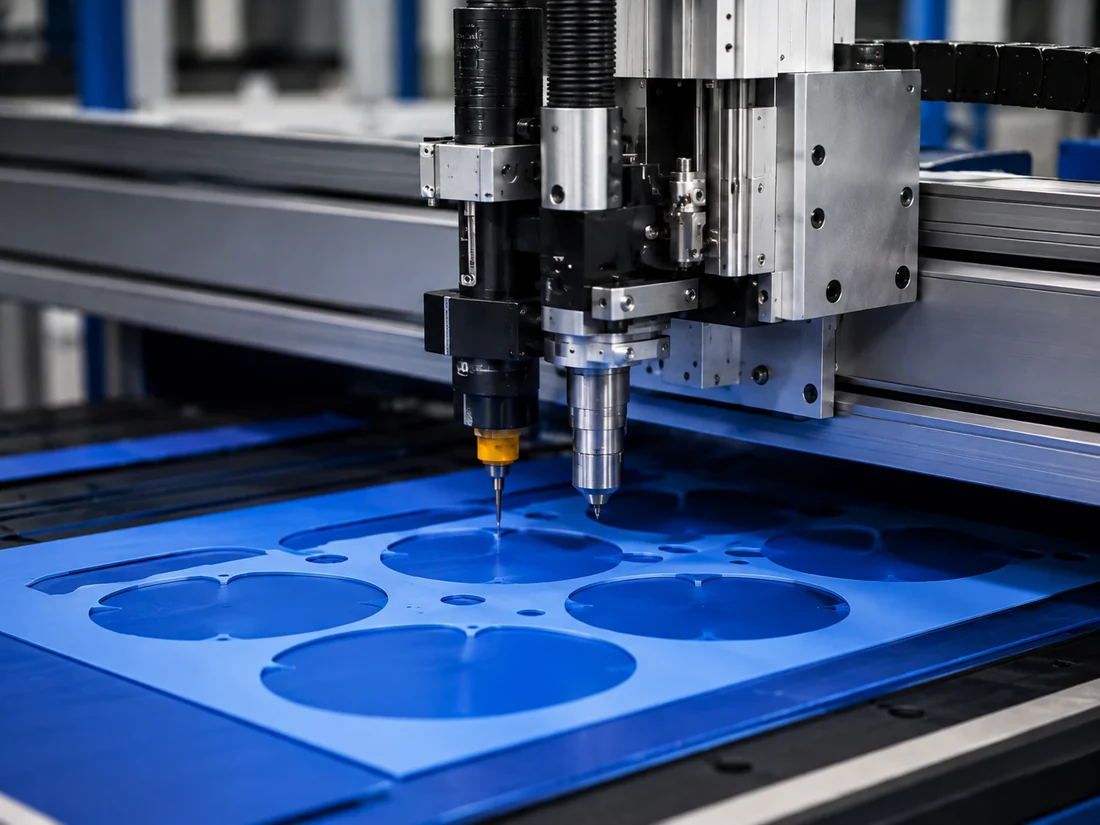 Precision cutting machine processing blue flexible sheet